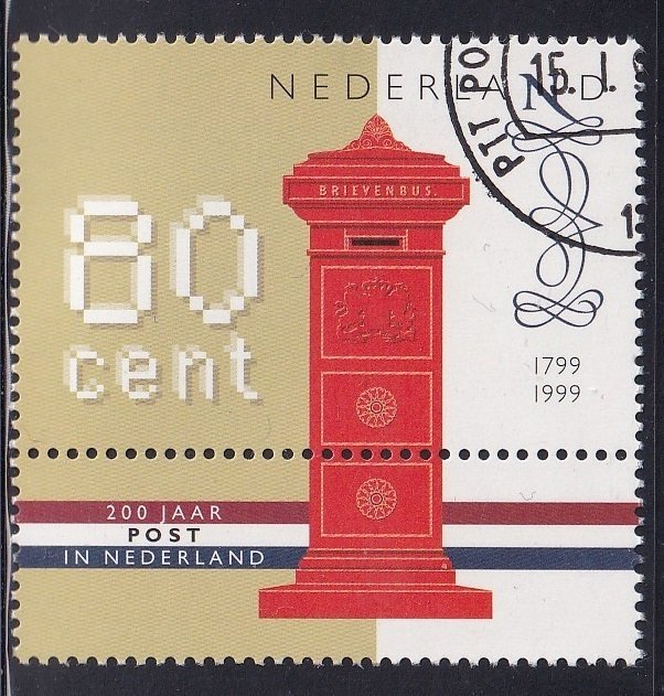 Netherlands  #1020  cancelled  1999   postal services + label
