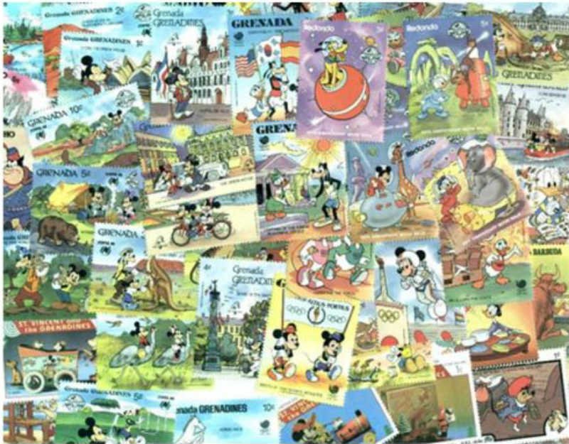 Disney Stamps Outstanding Collection of 300 Stamps - All Mint, All Different!!