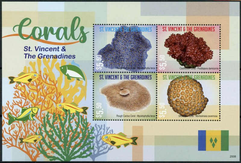St Vincent & Grenadines Marine Animals Stamps 2020 MNH Corals Star Coral 4v M/S