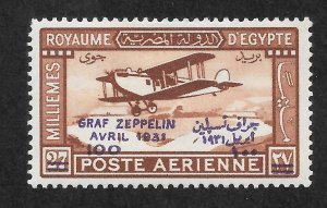 Egypt Scott C4 Unused HROG - 1931 100m on 27m Zeppelin Flight Overprint