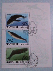 KOREA STAMP: 1992 SEA WALE MINI SHEET, CTO WITH FIRST DAY OF CANCEL