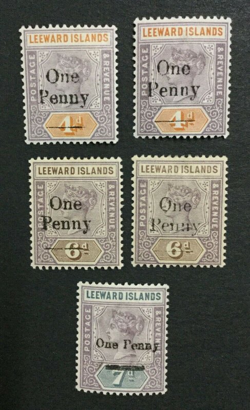 MOMEN: LEEWARD ISLANDS SG #17-19,17a,18a MINT OG H LOT #198624-6182