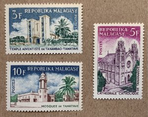 Malagasy 1967 Churches and Mosque, MNH.  Scott 396-398, CV $0.80