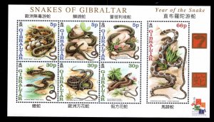 Gibraltar Scott 870a Year of the Snake 2001 Hong Kong Stamp Expo MNH** sheet