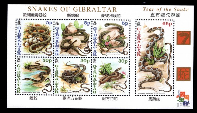 Gibraltar Scott 870a Year of the Snake 2001 Hong Kong Stamp Expo MNH** sheet