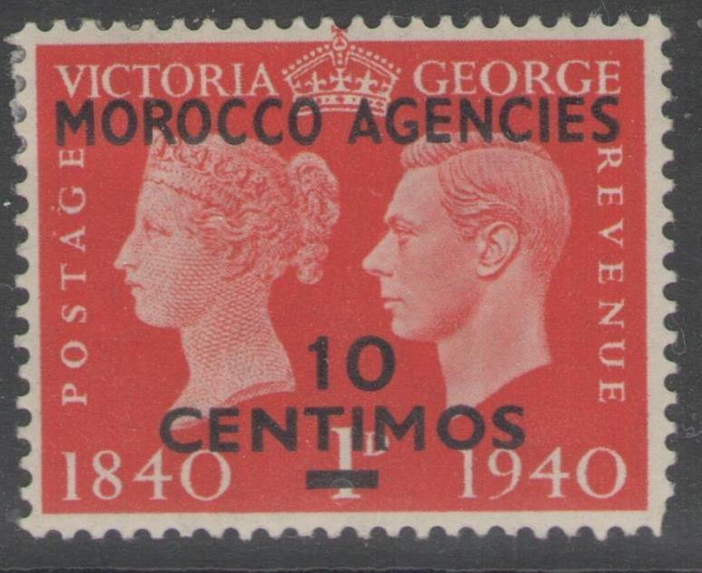 MOROCCO AGENCIES SG173 1940 10c on 1d SCARLET MTD MINT