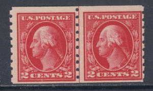 US Sc 413 MLH. 1912 2c Washington, horizontall Joint Line Pair, F-VF