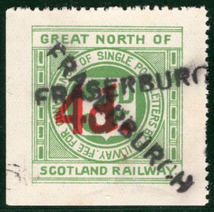 GB Scotland GNSR RAILWAY Letter Stamp 4d/3d *FRASERBURGH* STATION Used BRW71