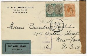 St. Kitts & Nevis 1942 airmail cover to the U.S., via Antigua, censored