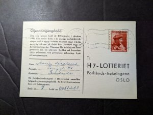 1946 Norway Postcard Cover Sandnes to Oslo H7 Lotteriet