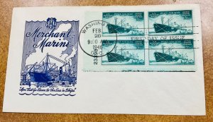 939 Merchant Marines in WWII  Ioor  FDC 1946 plate block