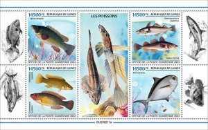 Guinea - 2023 Fishes, Ballan Wrasse, Haddock - 4 Stamp Sheet - GU230211a