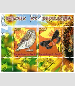 Benin 2007 BUTTERFLIES OWLS Mini Sheet Perforated Mint (NH)