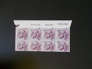 72p England Regional Machin (Scarce Type I) EN17a in Warrant Block of 8 07/07/06 