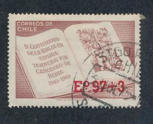  Chile 1974 Scott B10 used- 97e + 3 on 40c, Bible in Spanish