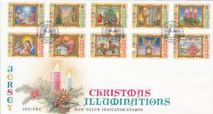 Jersey 2004 Christmas Illuminations,  set of 10 on FDC