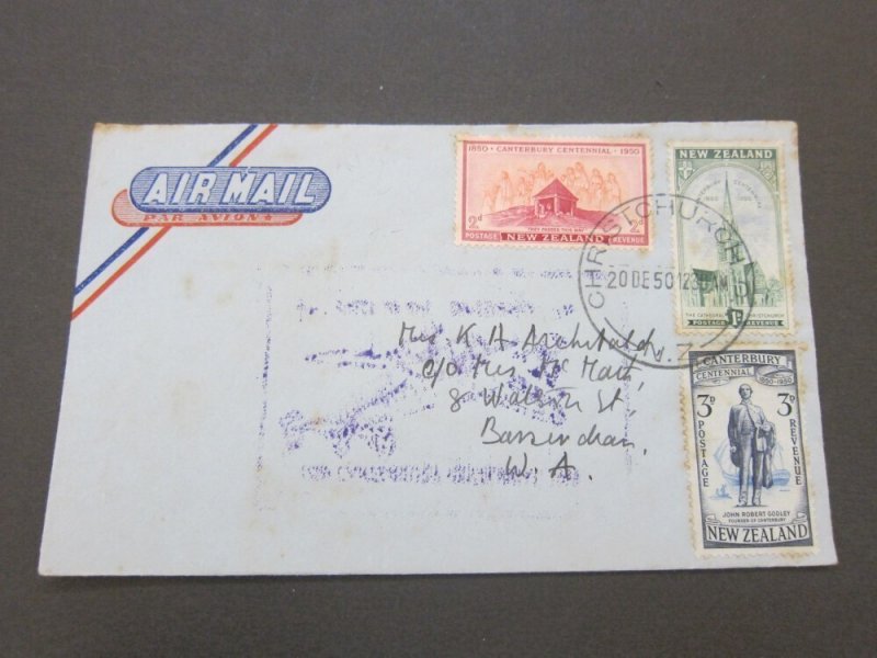New Zealand 1950 Canterbury Centennial Cover Christchurch Sydney Australia & Oceania New