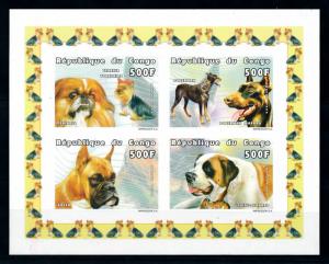 [75724] Congo Brazzaville 1999 Pets Dogs Imperf. Sheet MNH