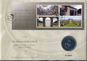 2020 Coin Cover. In Remembrance, The End of the Second World War. With £5