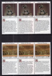 UN Geneva 224-225 Human Rights Strips of Three MNH VF