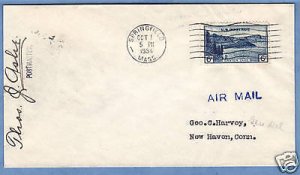 #1S25  SPRINGFIELD MA 1934 CAM 1,  AMERICAN AIRLINES FIRST FLIGHT AIRMAIL COVER.