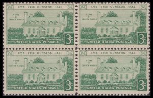 US 1108 Gunston Hall Home of George Mason 3c block 4 MNH 1958