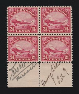 US C6 24c Airmail Block Mint w/ Director & Post Master Signatures VF OG LH/ NH