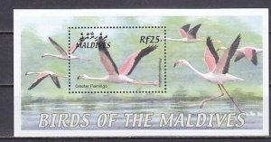 Maldives, Scott cat. 2629. Greater Flamingo, Bird s/sheet.