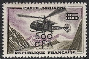 REUNION France 1964 Sc C50 Mint NH MNH VF - 500F on 10F - Helicopter