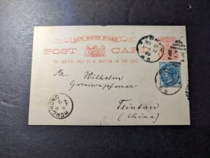 1899 Australia Postcard Cover Sydney NSW to Tsingtau China via Hong Kong