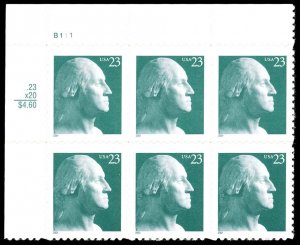 US Sc 3468A VF/MNH PLATE BLOCK of 6 - 2001 23¢ Washington