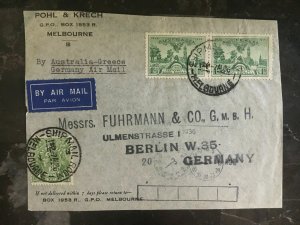 1936 Melbourne Australia Cover Front to Germany Pohl Krech Via Greece Pair # 161