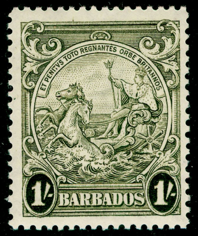 BARBADOS SG255, 1s olive-green, NH MINT. Cat £16.