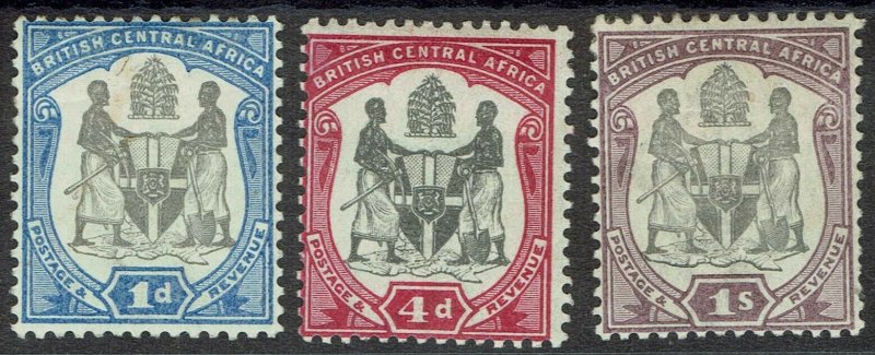 BRITISH CENTRAL AFRICA 1897 ARMS 1D 4D AND 1/- 