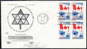 Canada Scott 453 Blk 4 Rose Craft FDC - Confederation Centennial