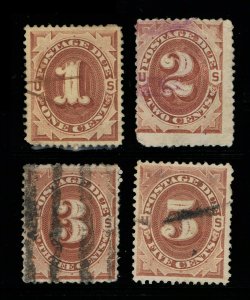 GENUINE SCOTT #J1 J2 J3 J4 USED 1879 BROWN SET FIRST ISSUE POSTAGE DUE #15743