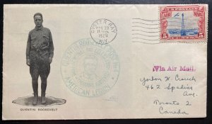 1929 Oyster Bay NY USA First Day Cover To Canada Quentin Roosevelt Post #4