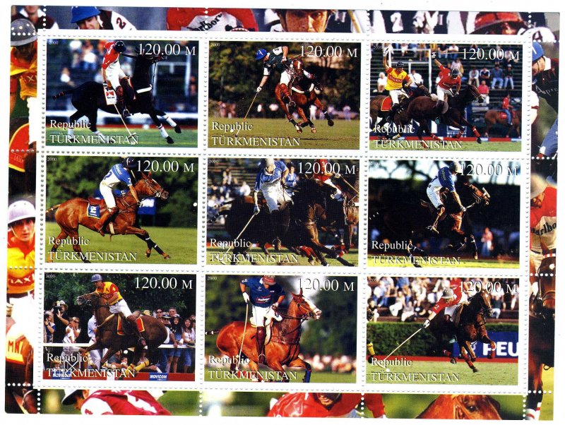 Turkmenistan 2000 HORSE JUMPING & POLO Sheet Perforated Mint (NH)#2
