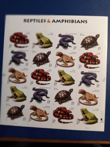 US# 3714-18, Reptiles and Amphibians Sheet of 20 @ .37c Unused
