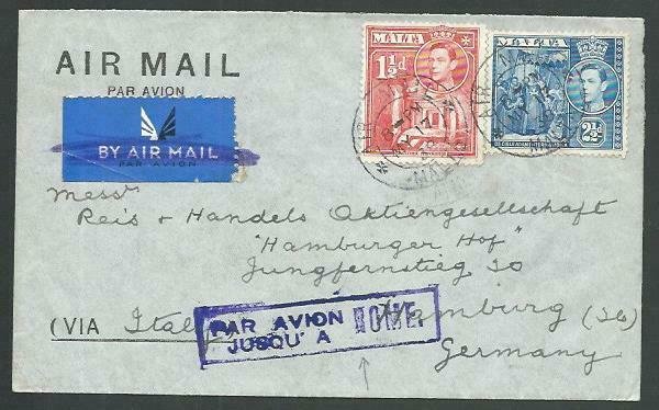 MALTA 1938 Airmail cover to Germany - PAR AVION JUSQU'A A ROME.............65389