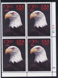 US 2540 MNH OG 1991 $2.90 Eagle Express Mail Plate Block of 4 Very Fine