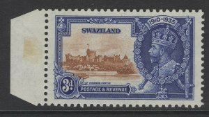 SWAZILAND SG23b 1935 3d SILVER JUBILEE WITH SHORT EXTRA FLAGSTAFF MNH