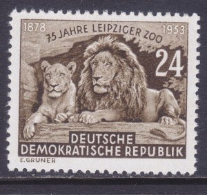 Germany DDR 179 MNH OG 1953 Lion and Lioness 75 Anniversary Leipzig Zoo Issue