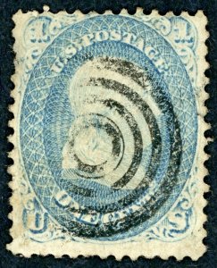 #63 – 1861 1¢ Benjamin Franklin, blue. Used.