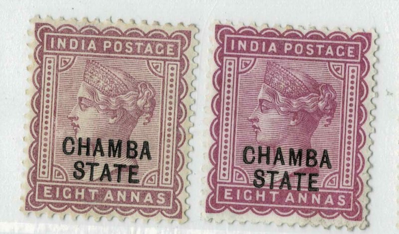 India - Chamba - QV 1887 - 8A  - SG14/15 - Mint Hinged hcv