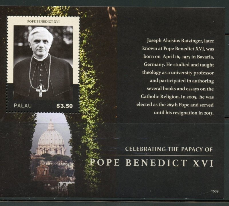 CLOSE-OUT SPECIAL PALAU POPE BENEDICT XVI 5th ANN OF PAPACY MINT S/S NH