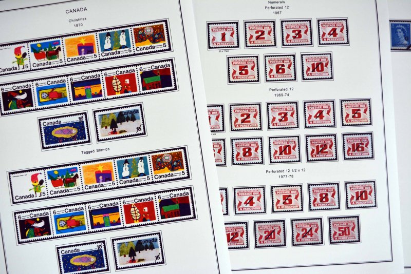 COLOR PRINTED CANADA 1953-1973 STAMP ALBUM PAGES (32 illustrated pages)