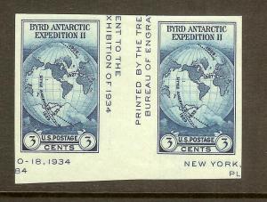 Scott #768, 3c Byrd Antarctic Vert Gutter Pr, VF Margins MH