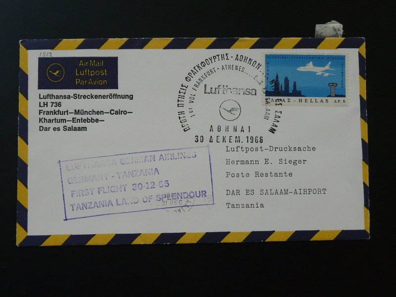 first flight cover Lufthansa 1966 Athens Greece to Tanzania 90716