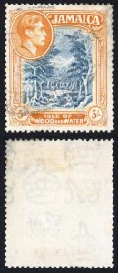 Jamaica SG132a 5/- Slate Blue and Yellow-orange Line Perf 14 Fine used Cat 275